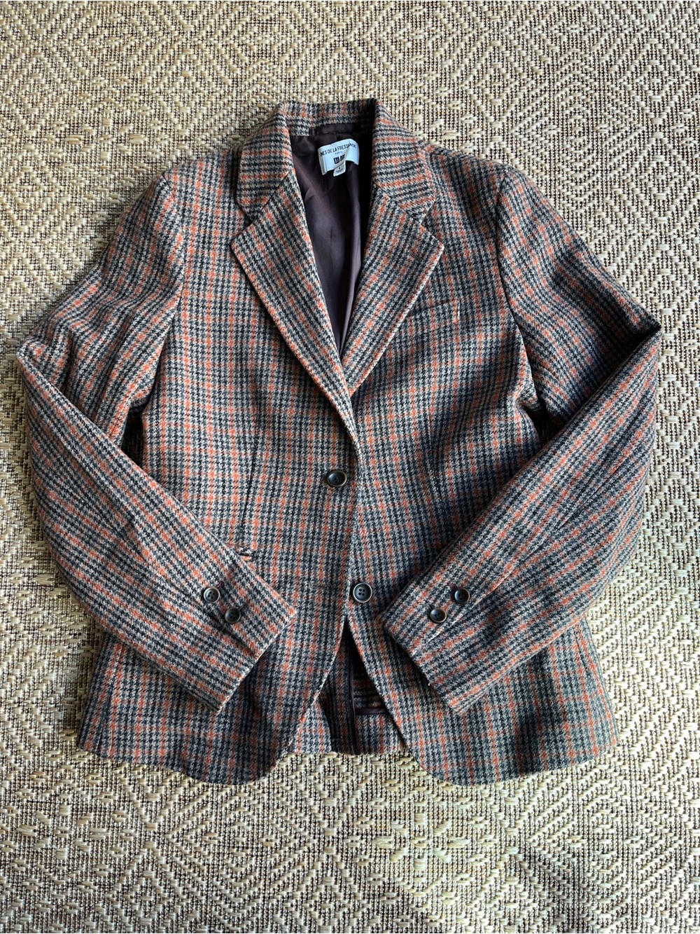 Talbots Orange & Gray Plaid Wool Blend Blazer
